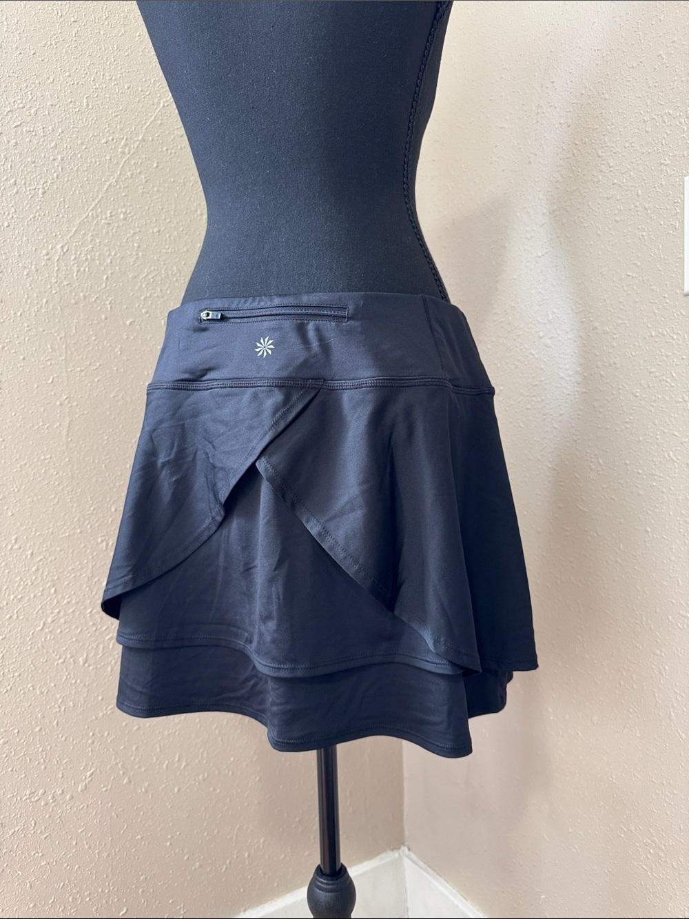 Athleta Black Layered Ruffle Skort with Zip Pocket